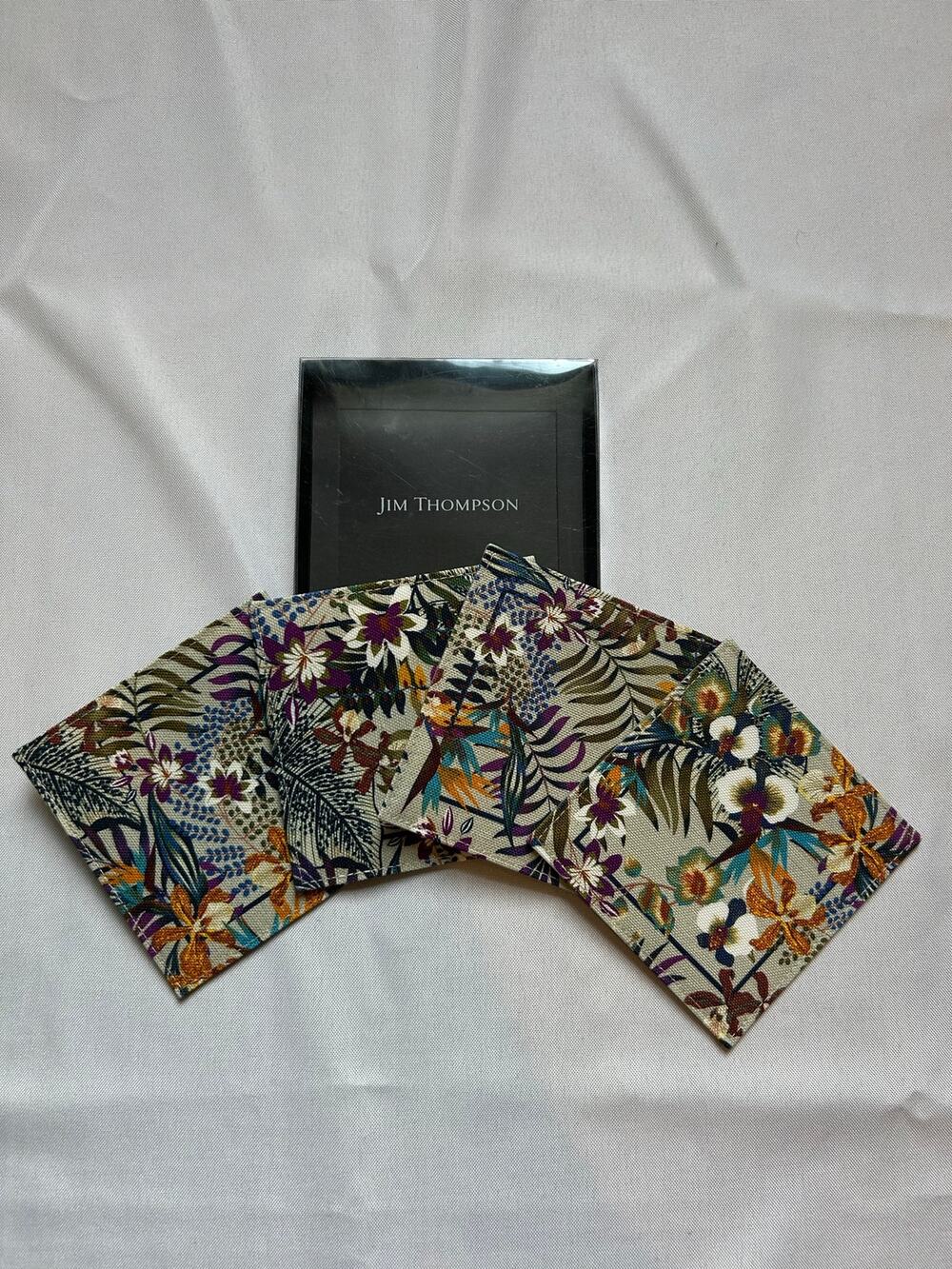 Jim Thompson Set of 4 Floral Fabric Coasters 4" x 4" New